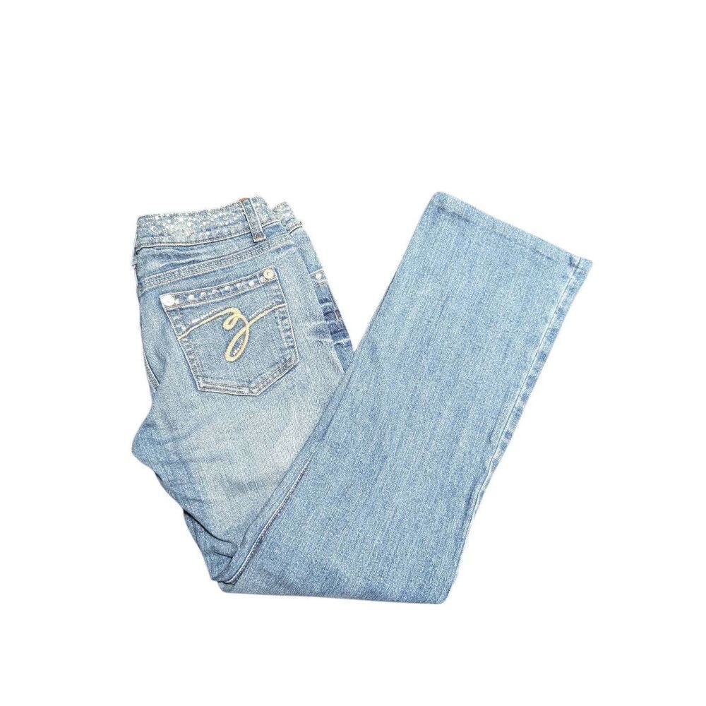 ZGO Premium Blue Jeans Bootcut Light Wash Embellishments on Front Pockets and Wa